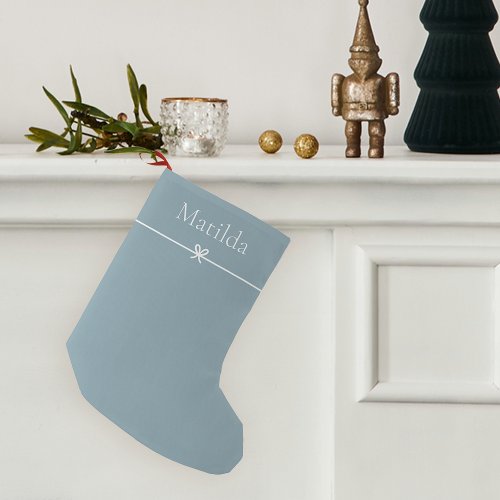 Ceramic Blue  Simple Minimalist Bow Personalized Small Christmas Stocking