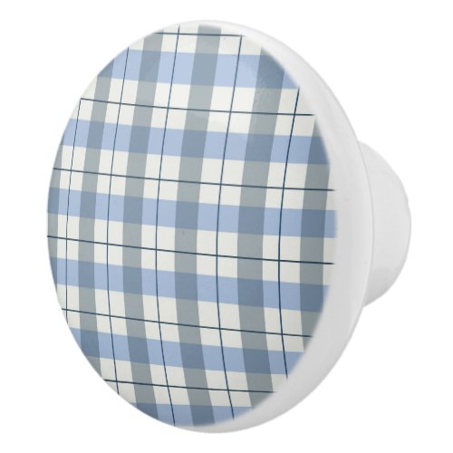 Ceramic Cabinet Knob_Blue Plaid Ceramic Knob