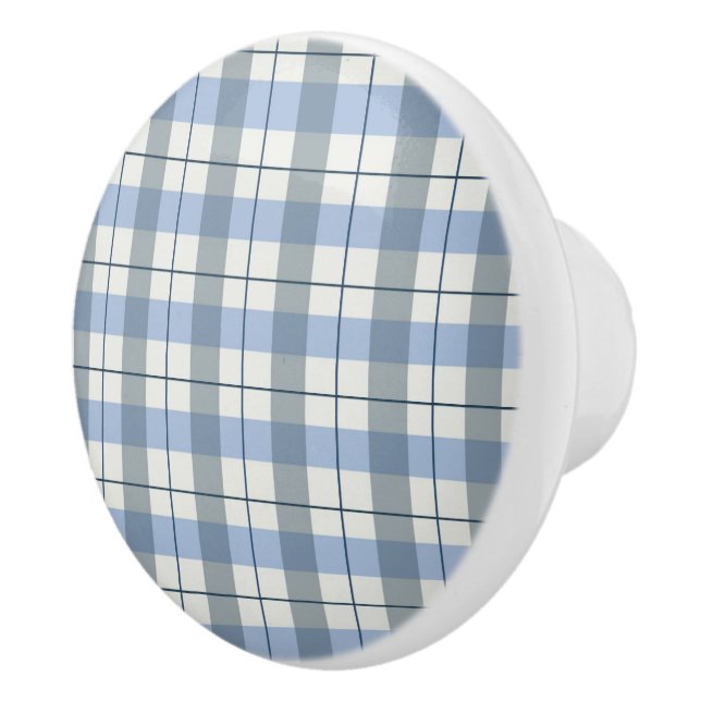 Ceramic Cabinet Knob-Blue Plaid Knob (Right)