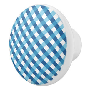 Ceramic Cabinet Knob-Blue Plaid Knob