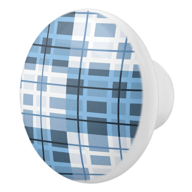 Ceramic Cabinet Knob-Blue Plaid Knob (Right)
