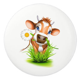 Ceramic Cabinet Knob-Daisy The Cow Ceramic Knob