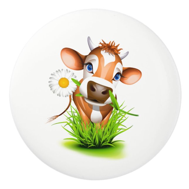 Ceramic Cabinet Knob-Daisy The Cow Ceramic Knob (Front)
