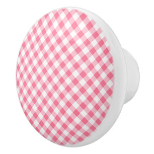 Ceramic Cabinet Knob-Pink Plaid Ceramic Knob