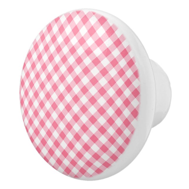 Ceramic Cabinet Knob-Pink Plaid Ceramic Knob (Right)