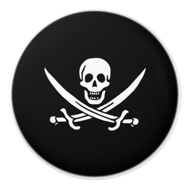 Ceramic Cabinet Knob-Pirate Skull & Blades Knob (Front)