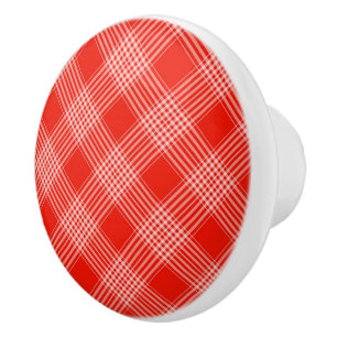 Ceramic Cabinet Knob-Red Plaid Ceramic Knob