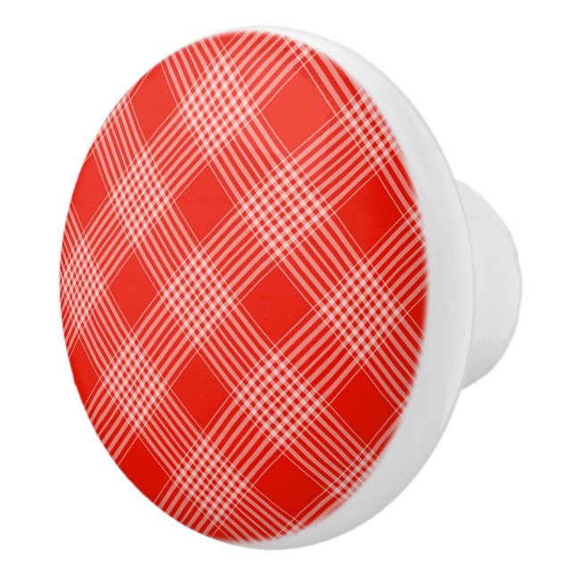 Ceramic Cabinet Knob-Red Plaid Ceramic Knob (Right)