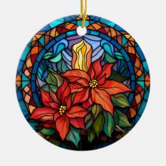 Ceramic Christmas Ornament with Pointsettia