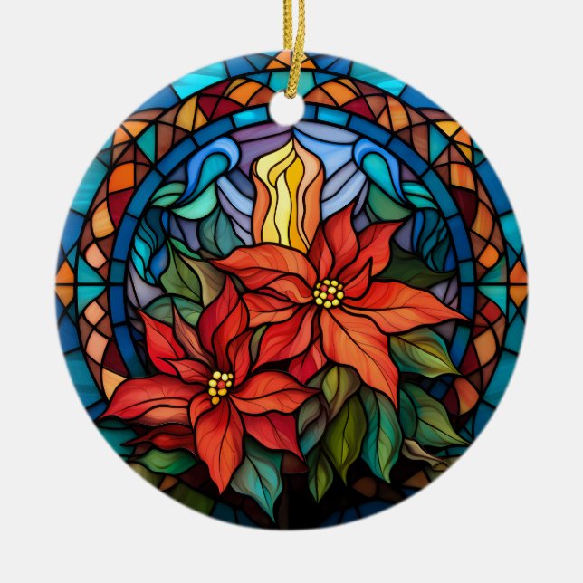 Ceramic Christmas Ornament with Pointsettia (Front)