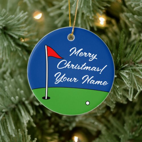 Ceramic Christmas photo ornament gift for golfer