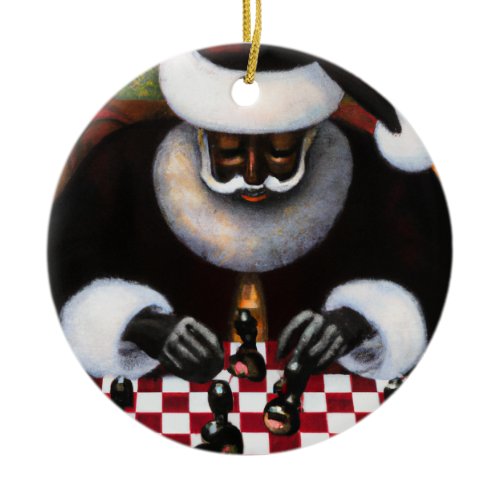 Ceramic circle ornament Black Santa Chessboard