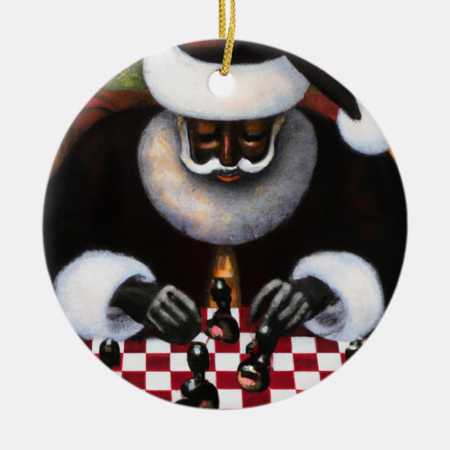 Ceramic circle ornament Black Santa Chessboard (Front)