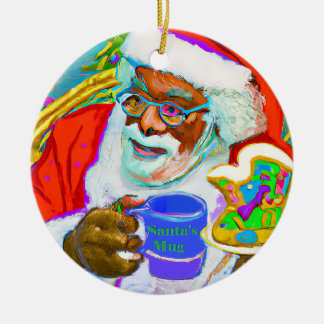 Ceramic circle ornament featuring Black Santa