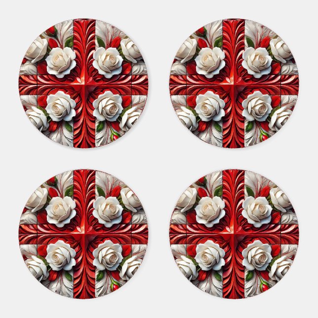 Ceramic coasters with English Roses (Set)