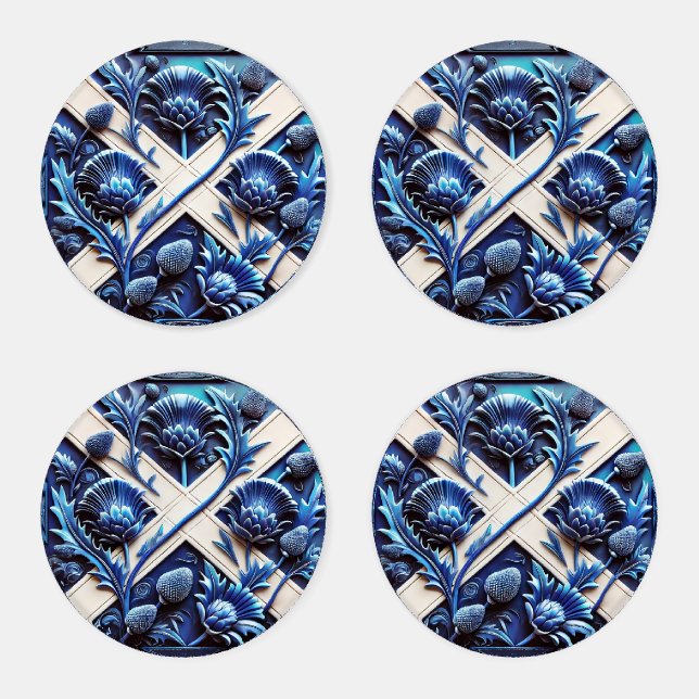 Ceramic coasters with Scottish Thistles  (Set)