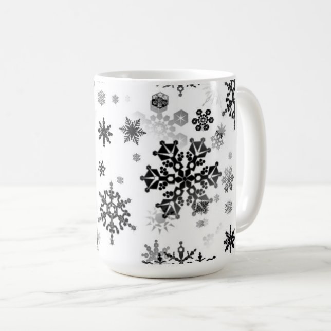 Ceramic Coffee Mug-Black Snowflakes Coffee Mug (Front Right)