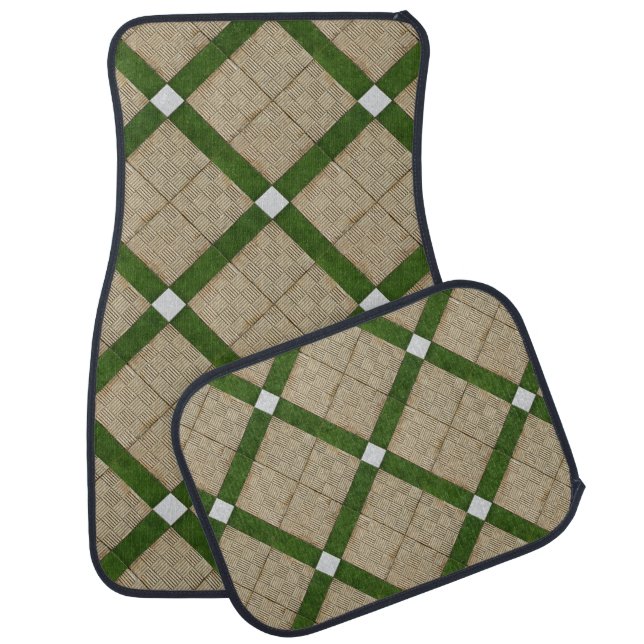 Ceramic Concrete Mediterranean Bricks Green Grey Car Floor Mat (Set)