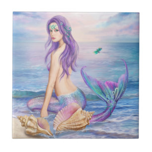 Ceramic Decorative Blue Mermaid  Tile