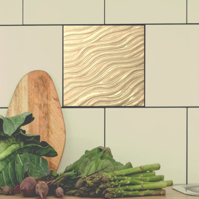 Ceramic Decorative Tile Ocher water look (Ocher water look tile shown  with taupe tile on a backsplash.)