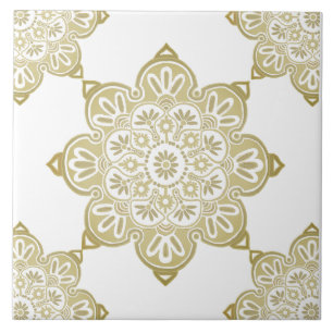 Ceramic Decorative tile, Taupe Medallions on white Ceramic Tile