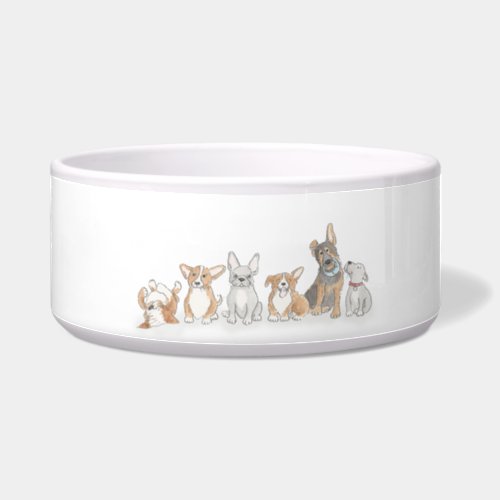 Ceramic dog bowl with puppies design