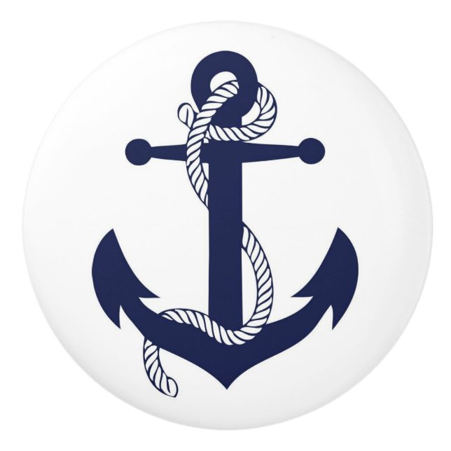 Ceramic Draw/Door Knobs - Nautical Anchor & Rope (Front)