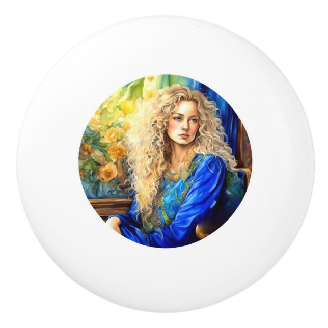 ceramic drawer knob - blue  (Front)