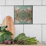 Ceramic Gingko Tile<br><div class="desc">This decorative ceramic tile features metallic copper Gingko leaves on a green background. The Gingko leaf is a classic Arts and Crafts motif. This tile was designed for use in Craftsman Bungalow homes. This can be used on a kitchen backsplash, bathroom or even fireplace. This printed tile is a variation...</div>
