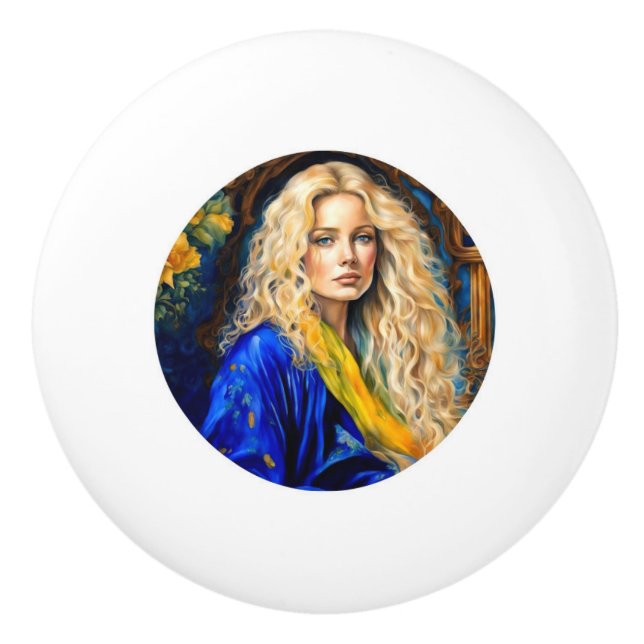 ceramic handle door knob - blue  (Front)