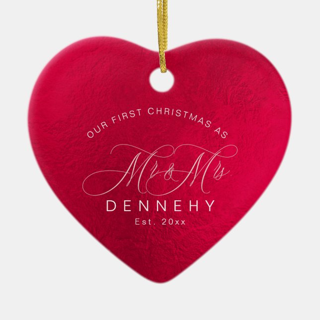 Ceramic Heart First Christmas, Iridescent Red Ceramic Ornament (Front)