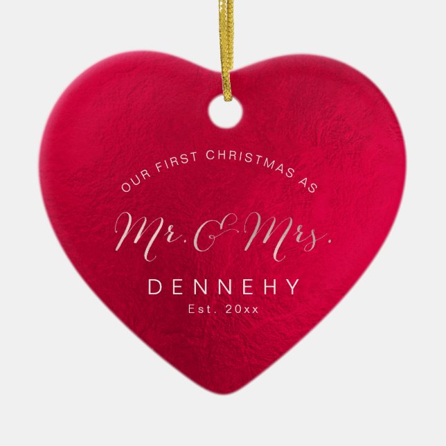 Ceramic Heart First Christmas, Iridescent Red Ceramic Ornament (Front)