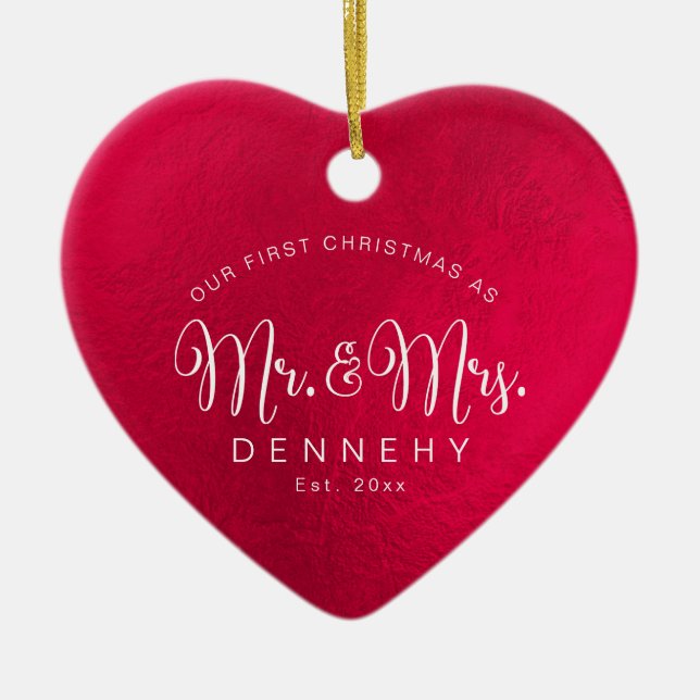 Ceramic Heart First Christmas, Iridescent Red Ornament (Front)