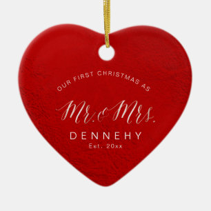 Ceramic Heart First Christmas, Iridescent Red Ornament
