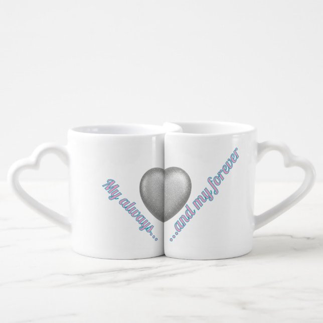 Ceramic Heart Handle Nesting Valentine Couple Mugs (Front Nesting)