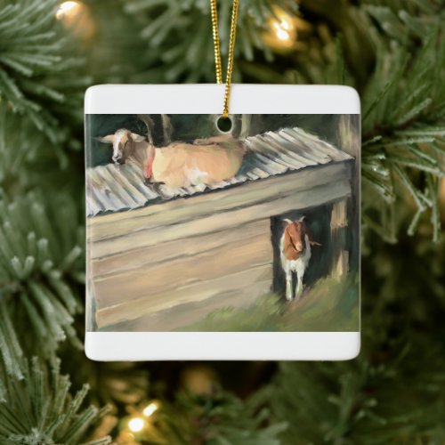 Ceramic holiday ornament Goats Ceramic Ornament