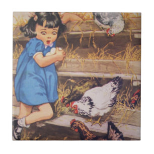 Ceramic Kitchen Tile-Girl with Chicken Eggs Ceramic Tile