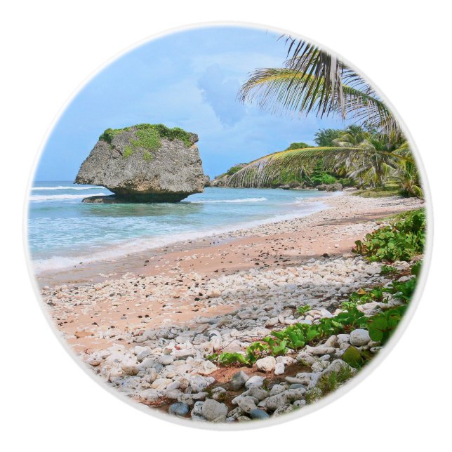 CERAMIC KNOB/ BARBADOS BEACH SCENE/LARGE ROCK KNOB (Front)