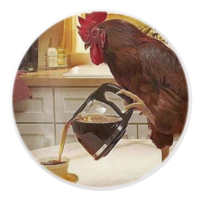 Ceramic Knob*** Cock-A-Doodle Coffee Knob (Front)