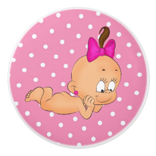 Ceramic Knob/Cute Baby with Polka Dots Knob