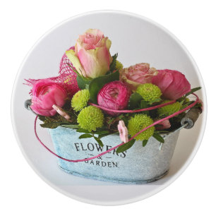 Ceramic Knob Draw Pull Country Flowers in Garden