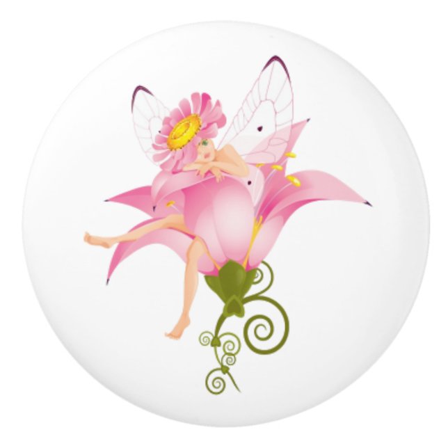 Ceramic Knob/Fairy and Flower Knob (Front)