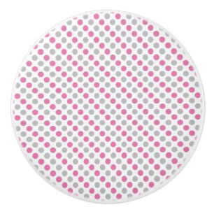 Ceramic Knob/Pink and Gray Polka Dots Knob