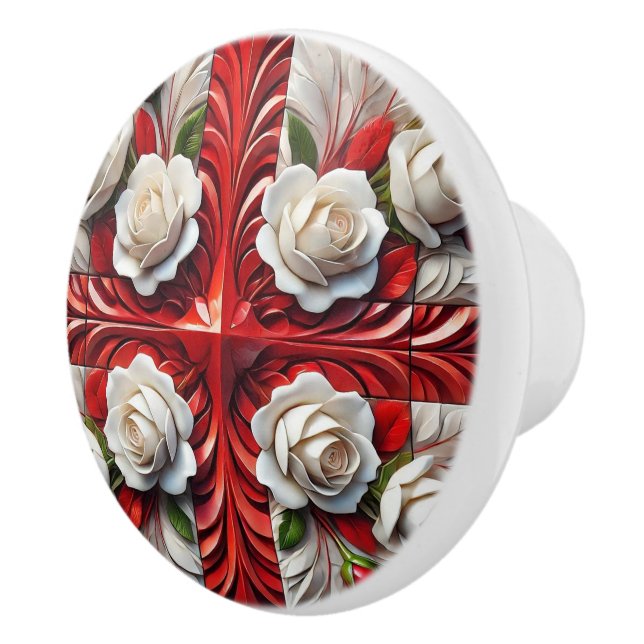 Ceramic knob pull with English Roses (Right)