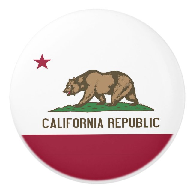 Ceramic knob pull with flag of California, USA (Front)