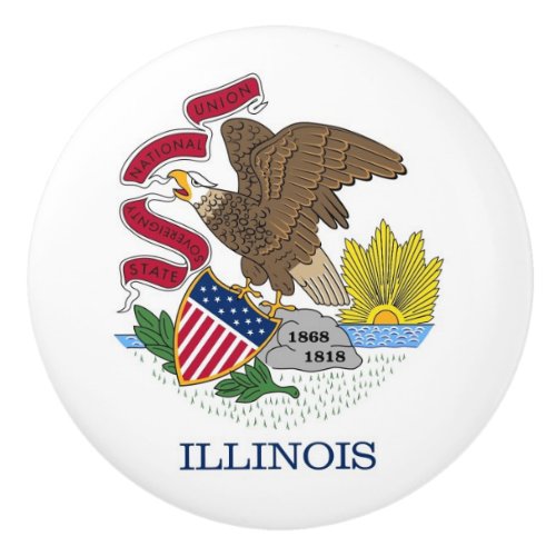 Ceramic knob pull with flag of Illinois State USA