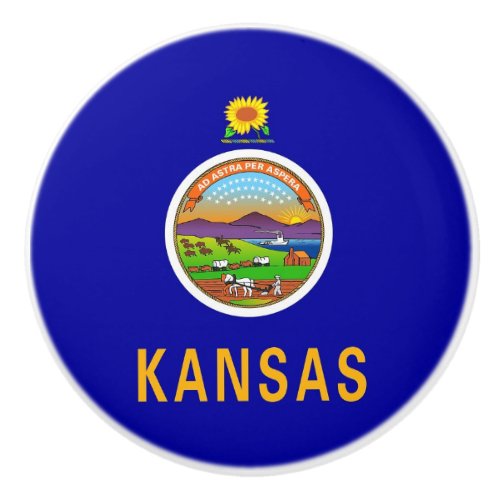 Ceramic knob pull with flag of Kansas State USA