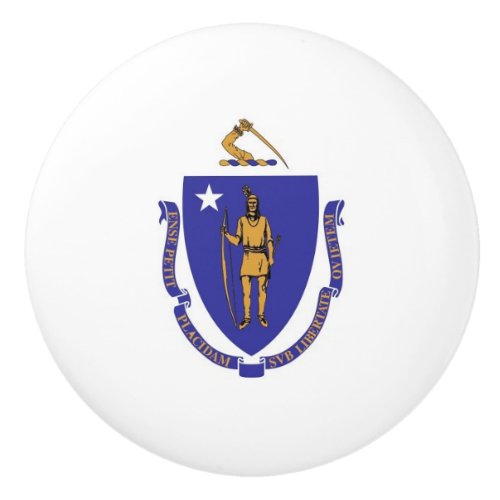 Ceramic knob pull with flag of Massachusetts