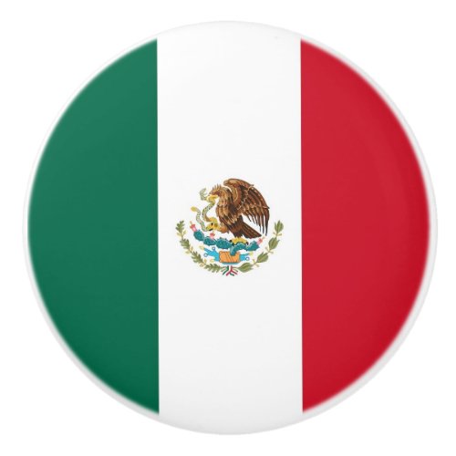 Ceramic knob pull with flag of Mexico