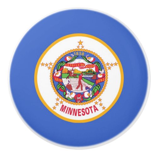 Ceramic knob pull with flag of Minnesota